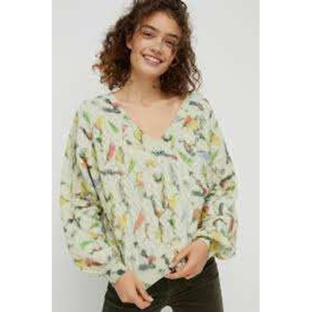 Anthropologie NEW MultiColor Cable Knit Wool Watercolor Sweater SMALL Cozy Boho